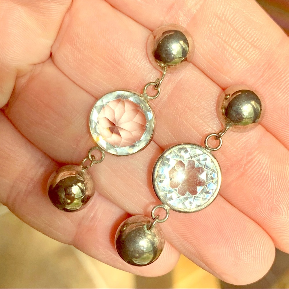 VTG BOHO silver & crystal dangle drop earrings